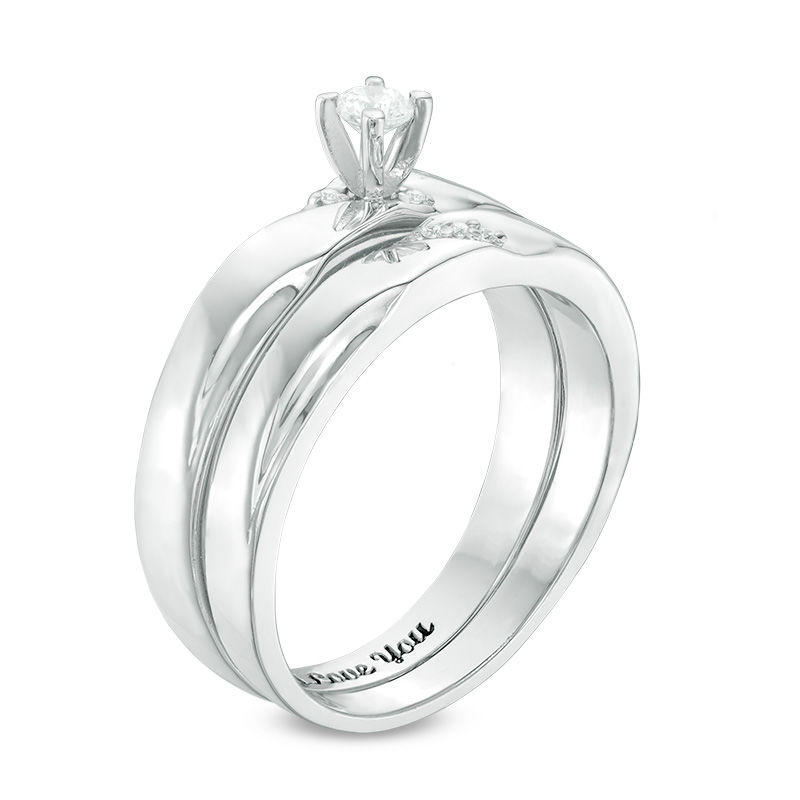 Main Image 2 of Diamond Accent Slant Bridal Set in Sterling Silver (1 Line)