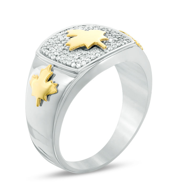 Men's 0.30 CT. T.W. Diamond Maple Leaf Ring in 10K Two-Toned Gold