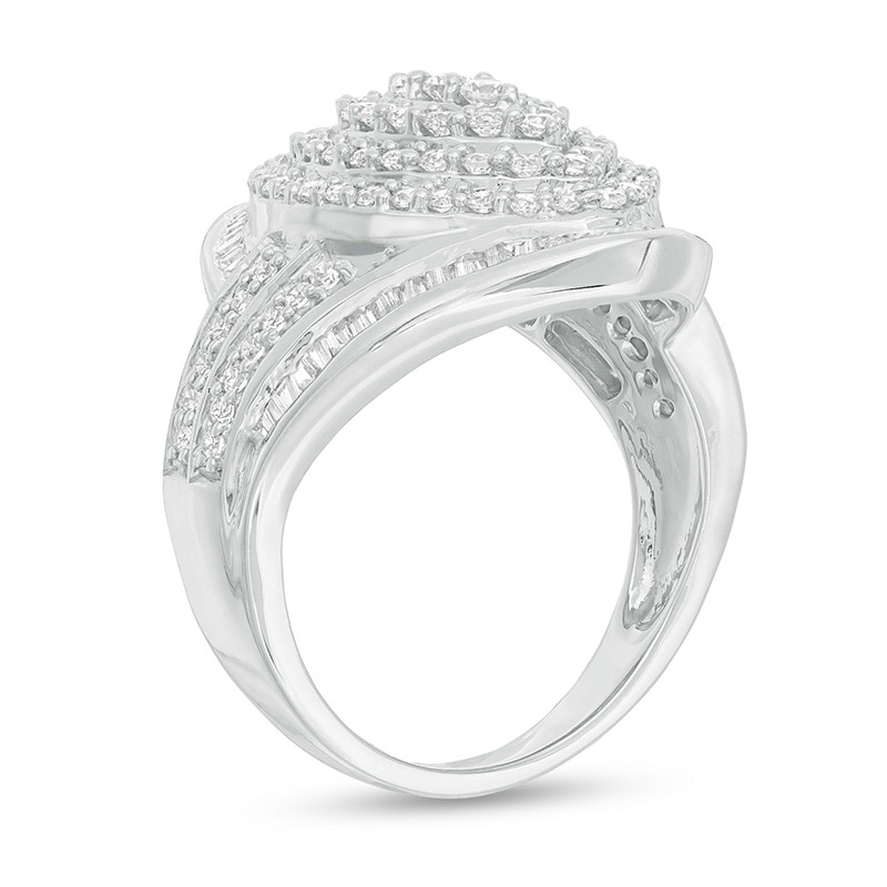 1.45 CT. T.W. Composite Diamond Marquise Bypass Frame Ring in 10K White Gold