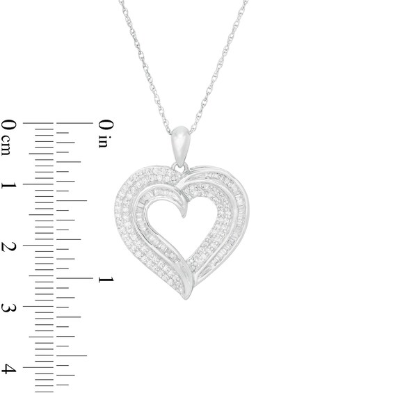 0.45 CT. T.W. Baguette and Round Diamond Heart Pendant in 10K Gold