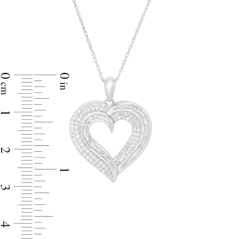 0.45 CT. T.W. Baguette and Round Diamond Heart Pendant in 10K White Gold