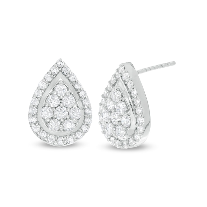 0.95 CT. T.W. Pear-Shaped Multi-Diamond Frame Stud Earrings in 10K White Gold|Peoples Jewellers
