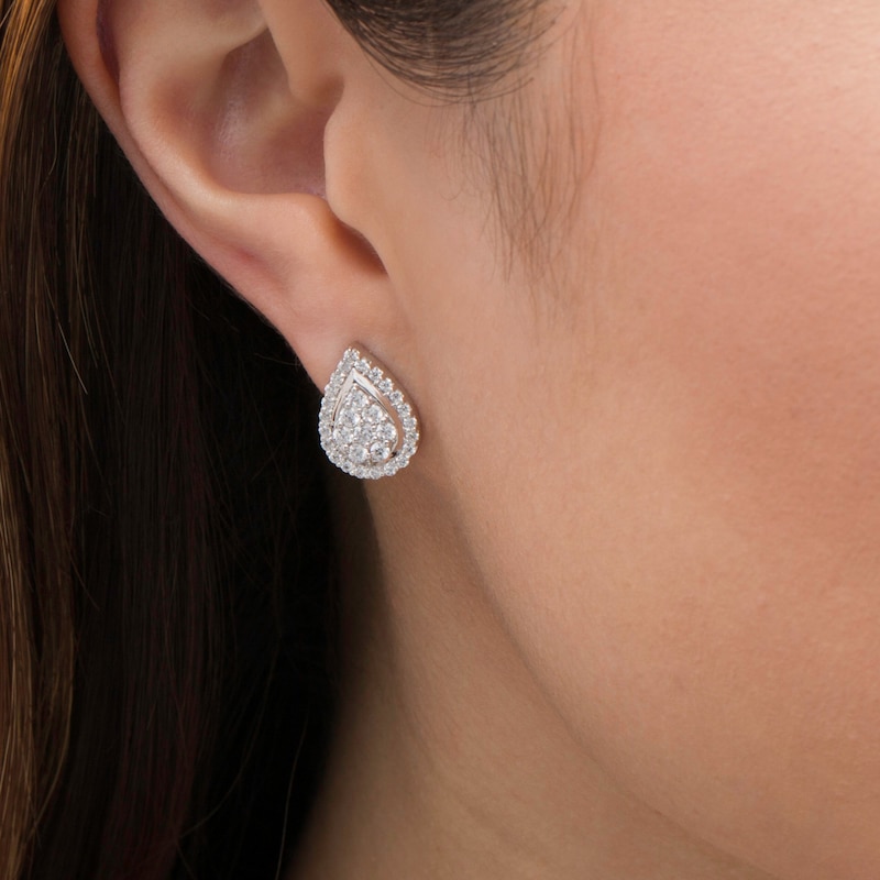 Main Image 2 of 0.95 CT. T.W. Pear-Shaped Multi-Diamond Frame Stud Earrings in 10K White Gold