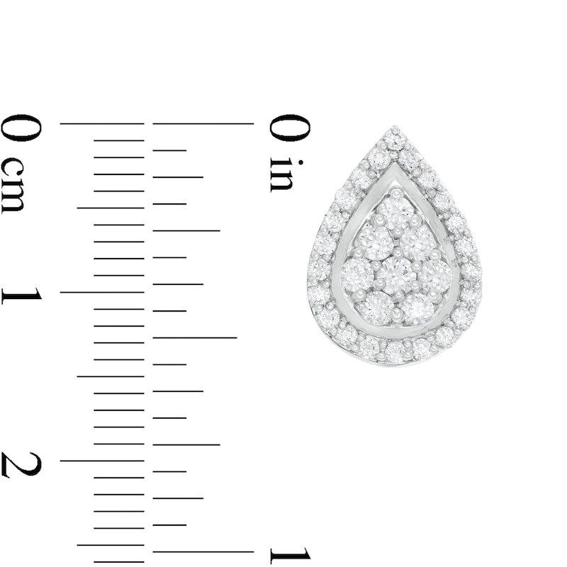 Main Image 3 of 0.95 CT. T.W. Pear-Shaped Multi-Diamond Frame Stud Earrings in 10K White Gold