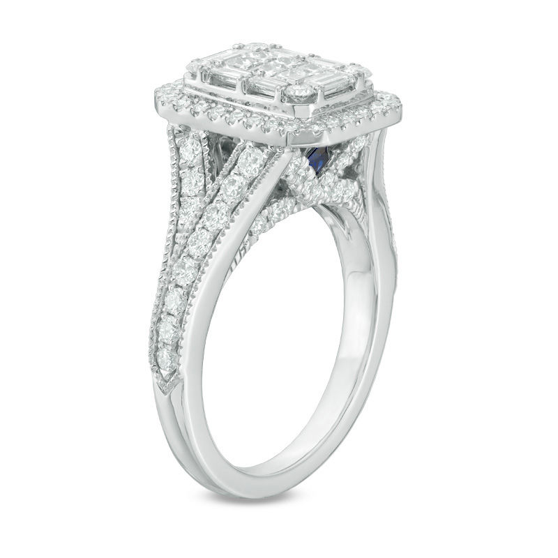 Vera Wang Love Collection 1.45 CT. T.W. Composite Diamond Rectangle Frame Engagement Ring in 14K White Gold