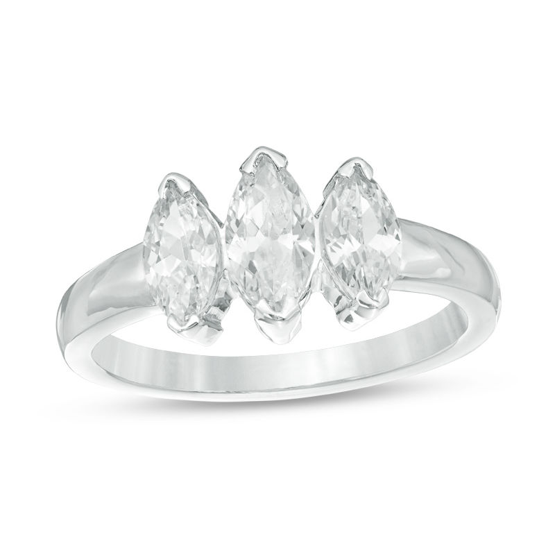 0.95 CT. T.W. Marquise Diamond Three Stone Engagement Ring in 10K White Gold