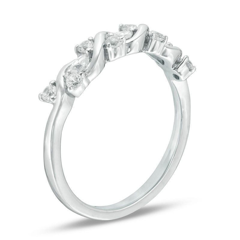 0.30 CT. T.W. Marquise and Round Diamond Wedding Band in 10K White Gold