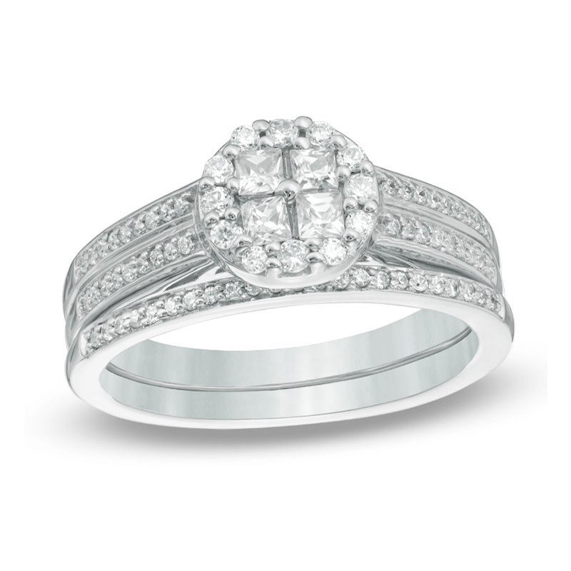 0.58 CT. T.W. Quad Princess-Cut Diamond Frame Bridal Set in 10K White Gold
