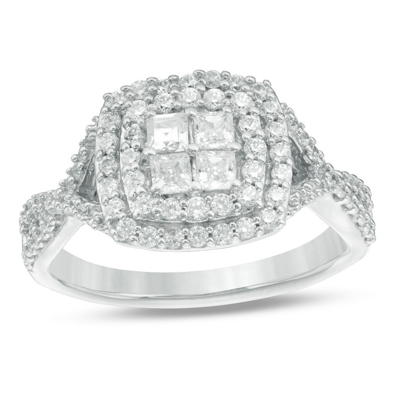 0.70 CT. T.W. Quad Princess-Cut Diamond Double Frame Twist Engagement Ring in 10K White Gold