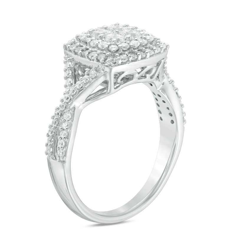 0.70 CT. T.W. Quad Princess-Cut Diamond Double Frame Twist Engagement Ring in 10K White Gold