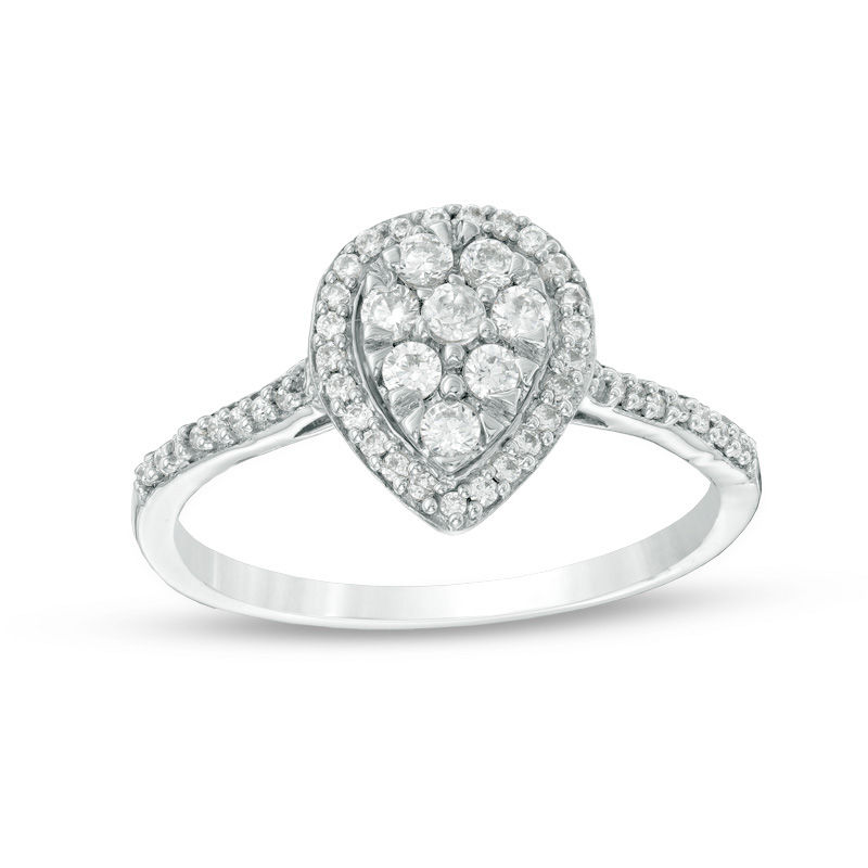 0.30 CT. T.W. Multi-Diamond Pear-Shaped Frame Engagement Ring in 10K White Gold|Peoples Jewellers