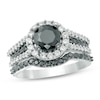 1.95 CT. T.W. Enhanced Black and White Diamond Frame Multi-Row Bridal Set in 14K White Gold