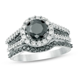 1.95 CT. T.W. Enhanced Black and White Diamond Frame Multi-Row Bridal Set in 14K White Gold