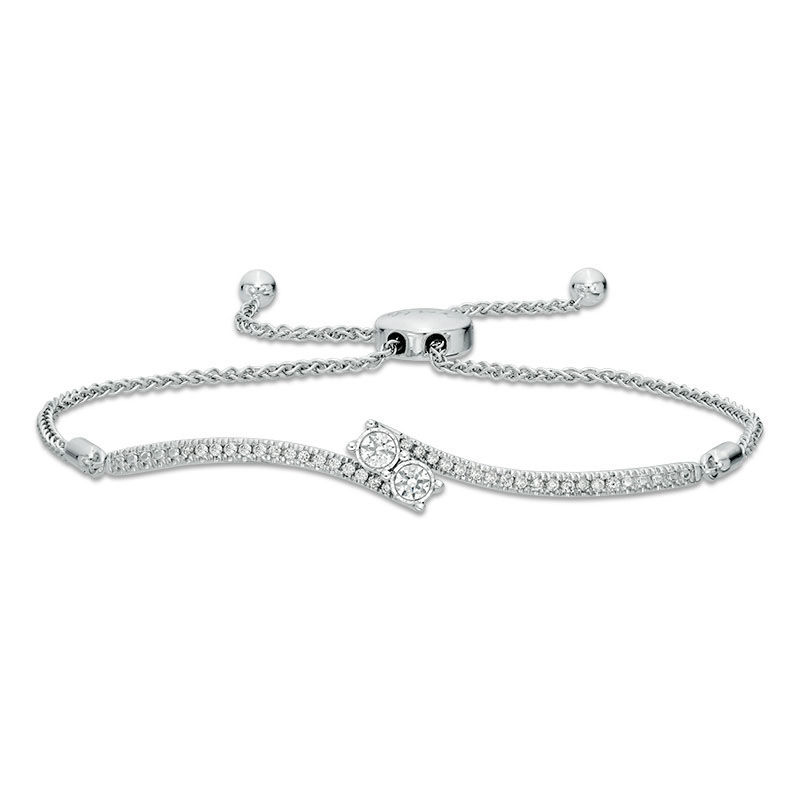 Main Image 1 of Ever Us™ 0.33 CT. T.W. Two-Stone Diamond Bypass Bolo Bracelet in 14K White Gold - 9.5"