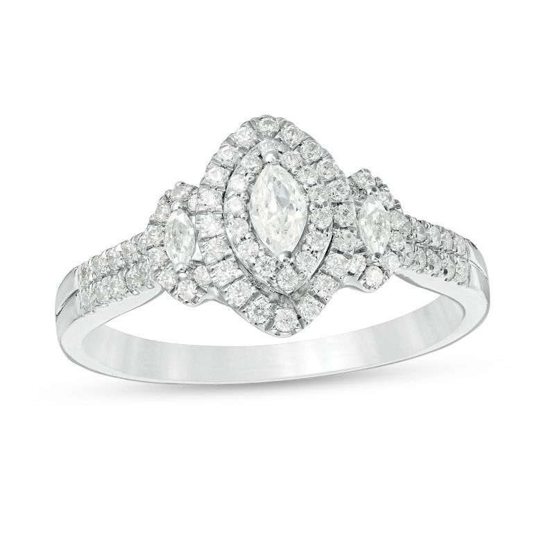0.45 CT. T.W. Marquise Diamond Past Present Future® Frame Engagement Ring in 10K White Gold