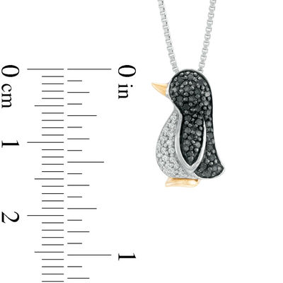 0.23 CT. T.W. Enhanced Black and White Diamond Penguin Pendant in Sterling Silver and 14K Gold