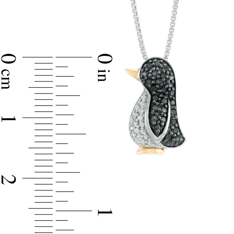 0.23 CT. T.W. Enhanced Black and White Diamond Penguin Pendant in Sterling Silver and 14K Gold