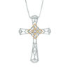 0.09 CT. T.W. Diamond Vintage-Style Cross Pendant in Sterling Silver and 14K Gold