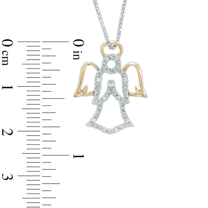 Diamond Accent Angel Pendant in Sterling Silver and 14K Gold