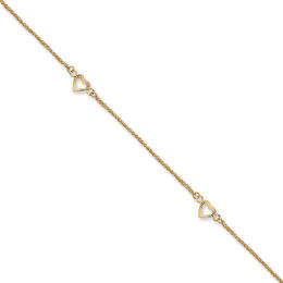 Diamond-Cut Heart Adjustable Anklet in 14K Gold - 10&quot;