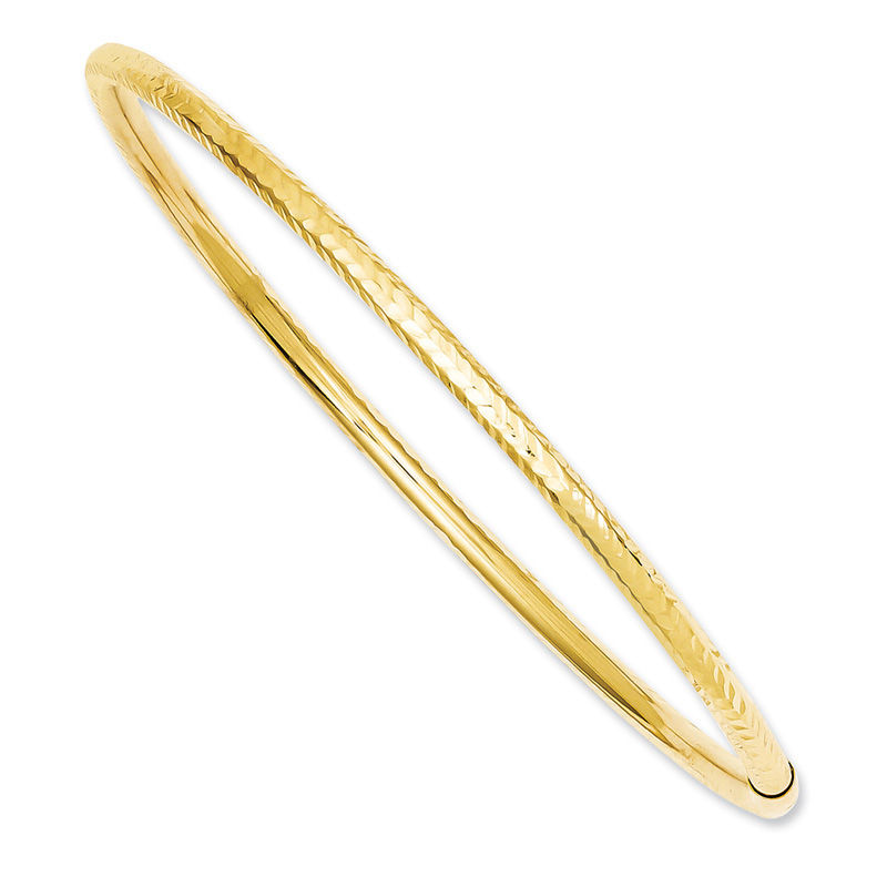 3.0mm Diamond-Cut Tube Slip-On Bangle in 14K Gold - 8.0"|Peoples Jewellers