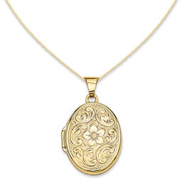Oval Scroll Floral Locket in 14K Gold