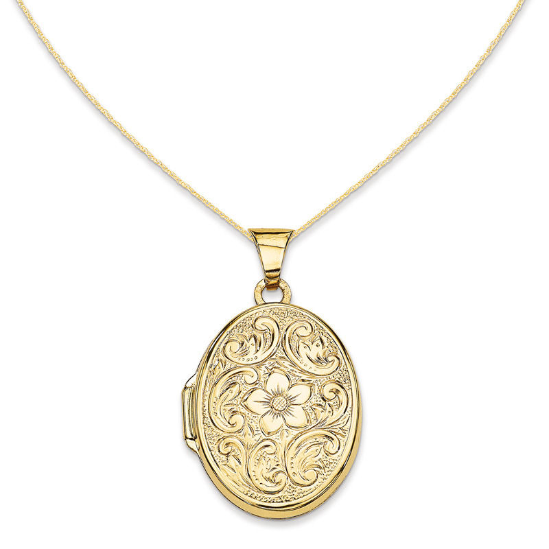 Oval Scroll Floral Locket in 14K Gold|Peoples Jewellers