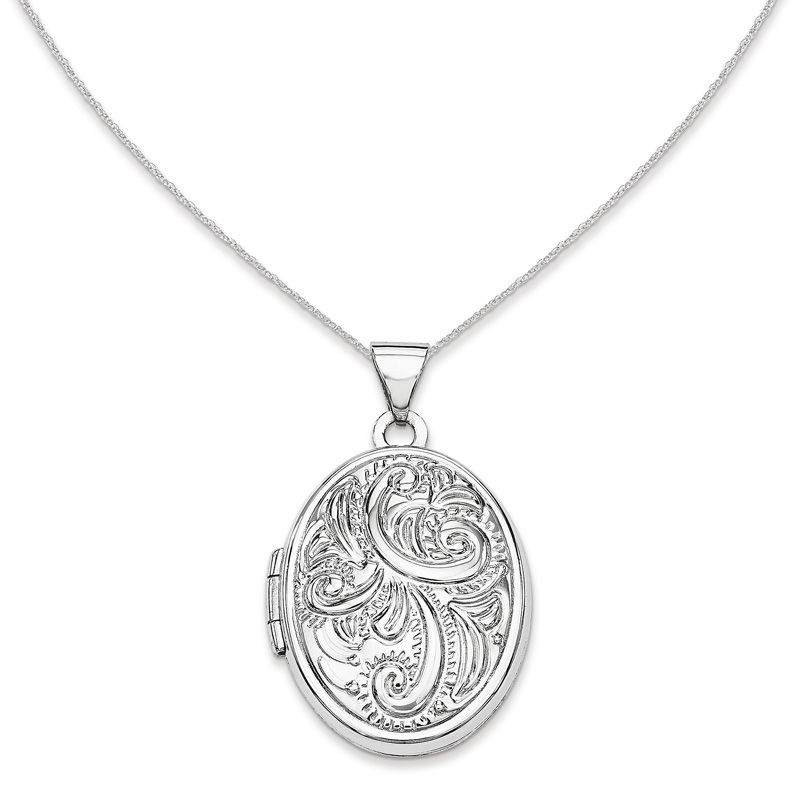 Oval Paisley Locket in 14K White Gold