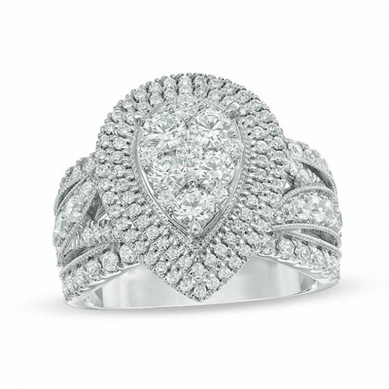 2.00 CT. T.W. Composite Diamond Pear-Shaped Frame Engagement Ring in 14K White Gold|Peoples Jewellers