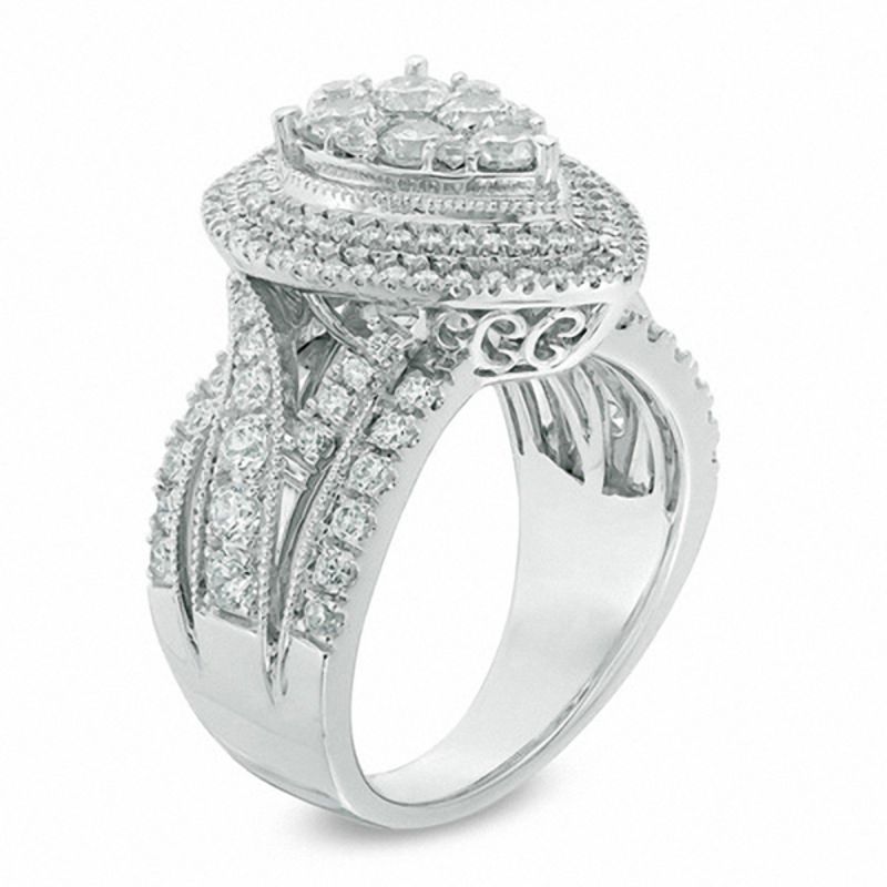 2.00 CT. T.W. Composite Diamond Pear-Shaped Frame Engagement Ring in 14K White Gold
