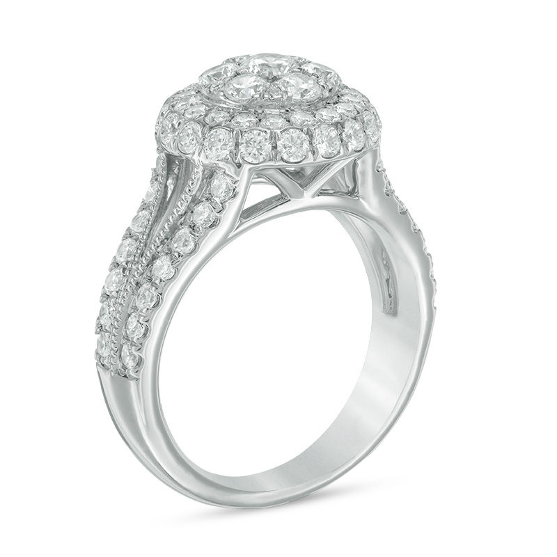 2.00 CT. T.W. Composite Diamond Frame Split Shank Engagement Ring in 14K White Gold