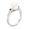 Thumbnail Image 1 of Vera Wang Love Collection Cultured Freshwater Pearl, Blue Sapphire and Diamond Accent Ring in Sterling Silver