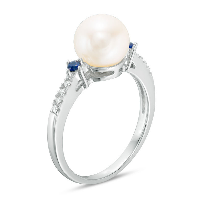 Vera Wang Love Collection Cultured Freshwater Pearl, Blue Sapphire and Diamond Accent Ring in Sterling Silver