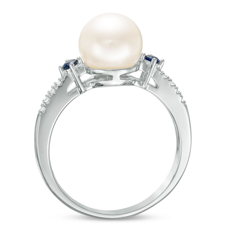 Vera Wang Love Collection Cultured Freshwater Pearl, Blue Sapphire and Diamond Accent Ring in Sterling Silver