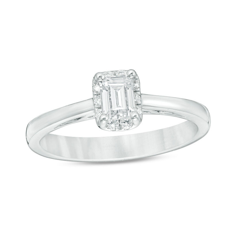 0.60 CT. T.W. Certified Canadian Emerald-Cut Diamond Frame Engagement Ring in 14K White Gold (I/SI2)|Peoples Jewellers