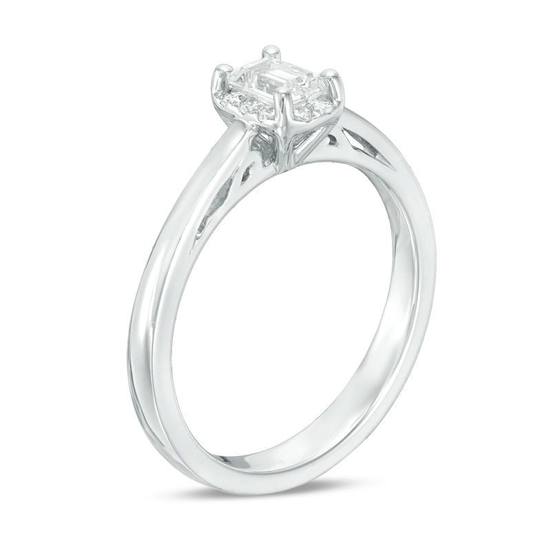 0.60 CT. T.W. Certified Canadian Emerald-Cut Diamond Frame Engagement Ring in 14K White Gold (I/SI2)
