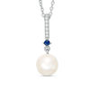 Thumbnail Image 0 of Vera Wang Love Collection Cultured Freshwater Pearl, Blue Sapphire and Diamond Accent Pendant in Sterling Silver - 19"