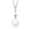 Vera Wang Love Collection Cultured Freshwater Pearl, Blue Sapphire and Diamond Accent Pendant in Sterling Silver - 19"