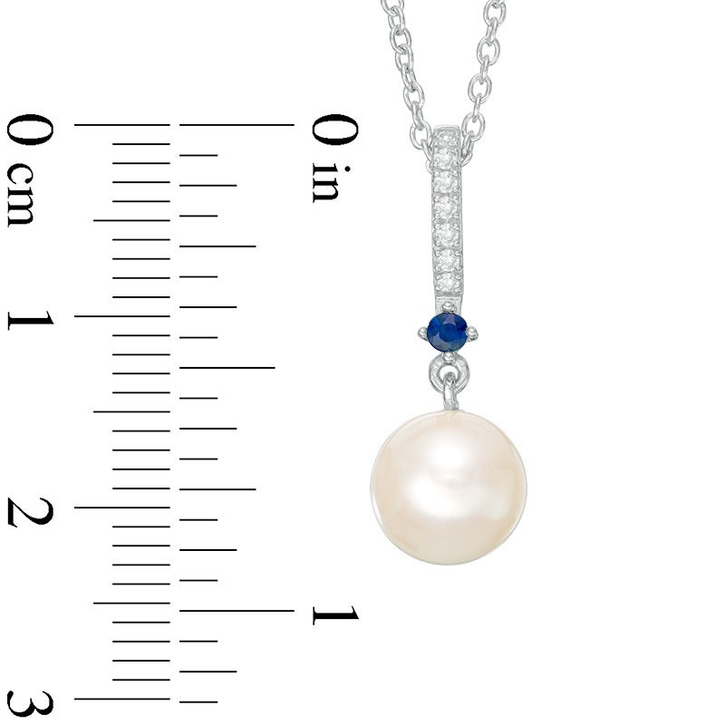 Vera Wang Love Collection Cultured Freshwater Pearl, Blue Sapphire and Diamond Accent Pendant in Sterling Silver - 19"