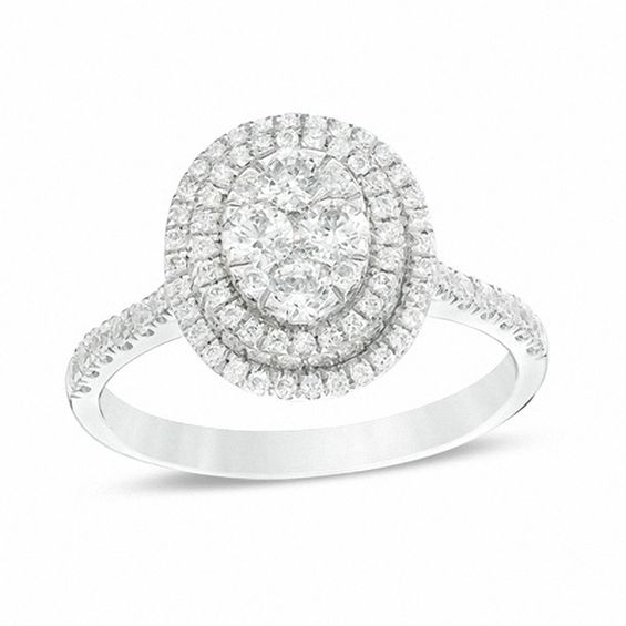 1.00 CT. T.W. Composite Diamond Oval Frame Engagement Ring in 14K White Gold