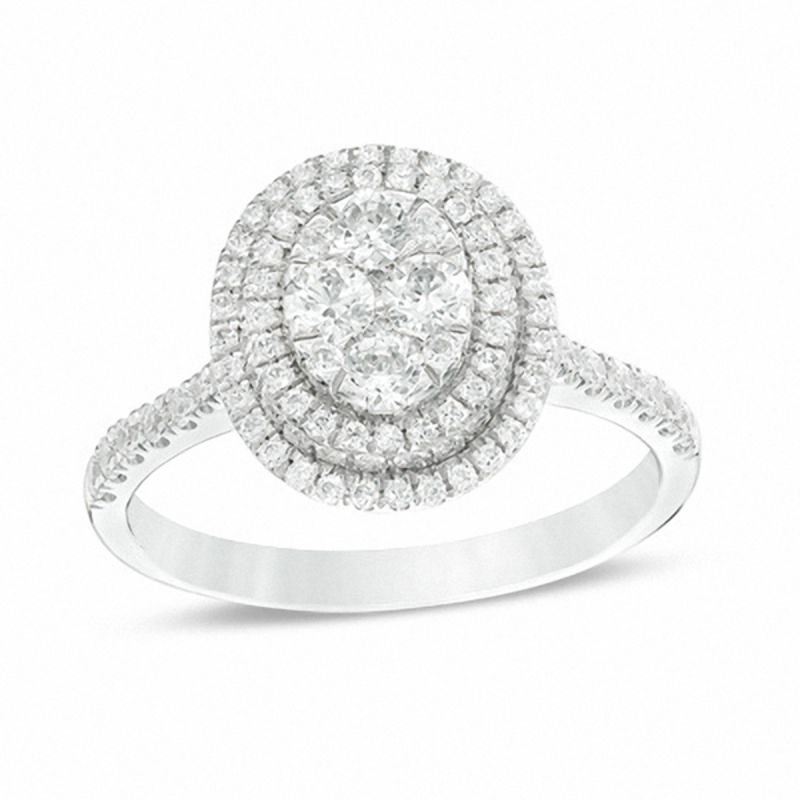1.00 CT. T.W. Composite Diamond Oval Frame Engagement Ring in 14K White Gold|Peoples Jewellers