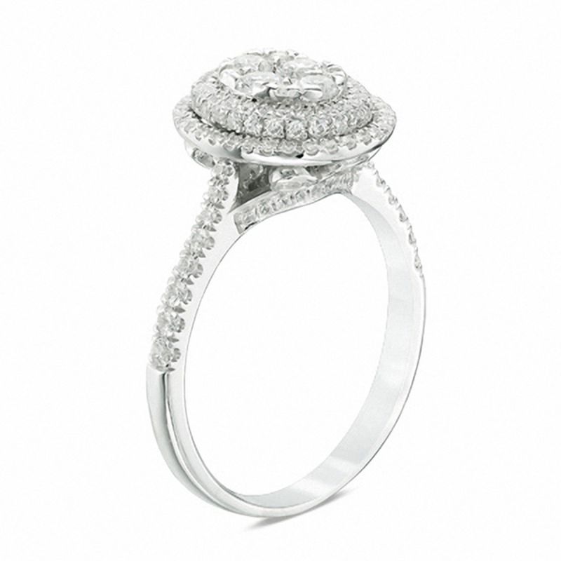1.00 CT. T.W. Composite Diamond Oval Frame Engagement Ring in 14K White Gold