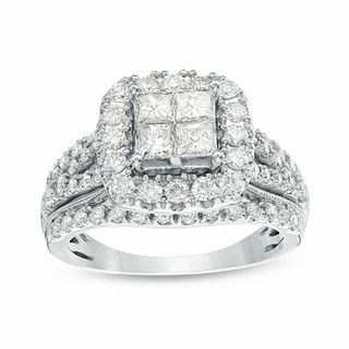 1.50 CT. T.W. Quad Princess-Cut Diamond Frame Multi-Row Engagement Ring in 14K White Gold