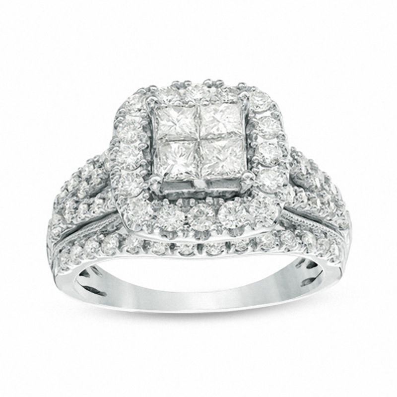 1.50 CT. T.W. Quad Princess-Cut Diamond Frame Multi-Row Engagement Ring in 14K White Gold