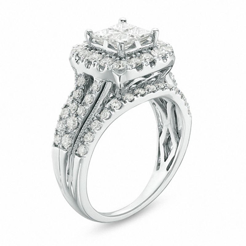 1.50 CT. T.W. Quad Princess-Cut Diamond Frame Multi-Row Engagement Ring in 14K White Gold