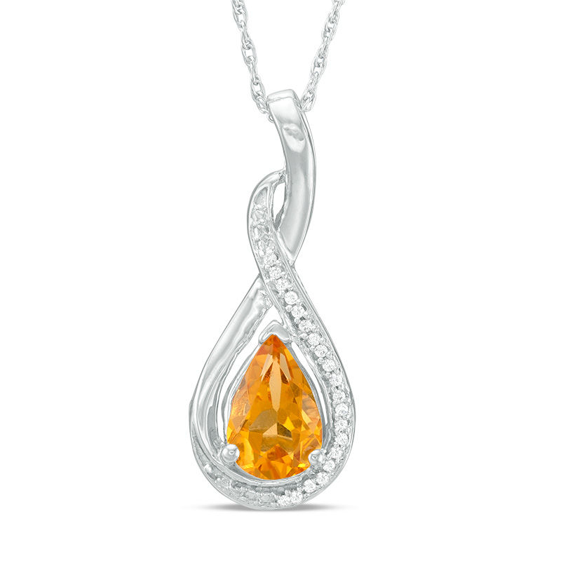Pear-Shaped Citrine and Diamond Accent Twist Pendant in Sterling Silver