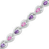 Thumbnail Image 1 of Amethyst, Lab-Created Pink Sapphire and 0.15 CT. T.W. Diamond Link Bracelet in Sterling Silver - 7.5"