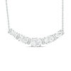 Thumbnail Image 1 of Oval Lab-Created White Sapphire and 0.09 CT. T.W. Diamond Graduated Five Stone Necklace in Sterling Silver