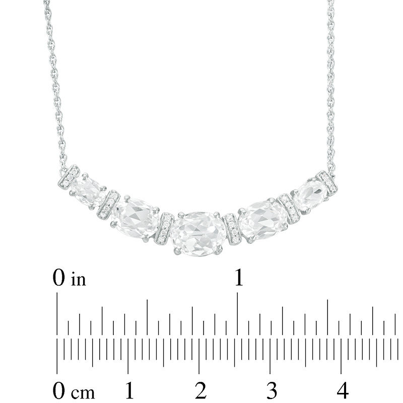 Main Image 2 of Oval Lab-Created White Sapphire and 0.09 CT. T.W. Diamond Graduated Five Stone Necklace in Sterling Silver