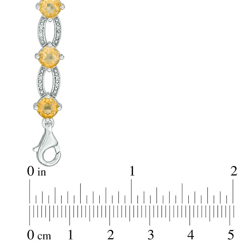 5.0mm Cushion-Cut Citrine and 0.15 CT. T.W. Diamond Link Bracelet in Sterling Silver - 7.5"